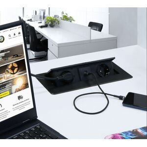 Ilgiklis montuojamas balde KOMBI BOX, 2x Schuko, 1xUSB, 1x USB-C, su 3m ilgio laidu, juodas