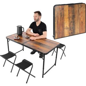 STOLIK TURYSTYCZNY SKŁADANY KEMPINGOWY 120X60X70/62/55CM I 4 KRZESŁA DREWNO