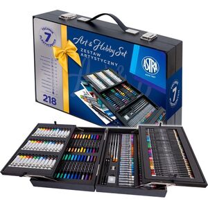 Zestaw Artystyczny Walizka Drewniana ART&HOBBY 218 elementów ASTRA