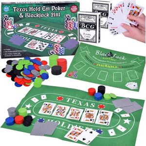 Zestaw Gra karciana 2w1 Poker i BlackJack Żetony + karty + plansza GR0706