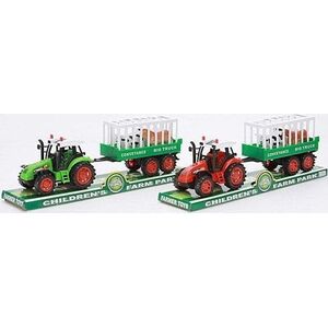 Traktor z przyczepą i zwierzętami
