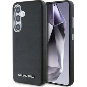 Karl Lagerfeld Saffiano Full Wrapped Elongated Metal Logo MagSafe Case for Samsung Galaxy S25 Black