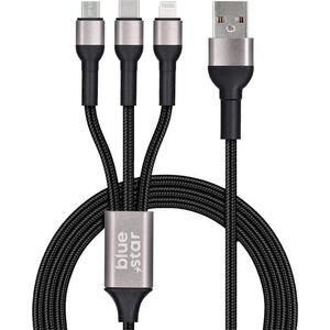 Kabel USB Blue Star BLUE STAR kabel z oplotem 2,4A  3w1 USB A do Lightning / Micro USB / Typ C TFK-DC-010 1,2 m czarny