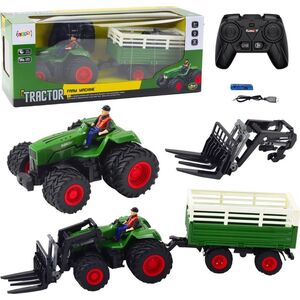 Traktor Rolniczy Z Przyczepą i Widłami Podwójne Koła Zdalnie Sterowany RC LEAN Toys