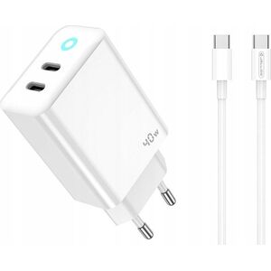 Ładowarka Jellico JELLICO ładowarka sieciowa EU19 GaN PD 40W 2xUSB-C Biały   Kabel 2x USB - C