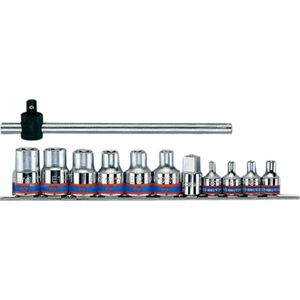 King Tony ZESTAW NASADEK 3/8"+1/2" 12cz. E4-E20+POKRĘTŁO, CHROM, SZYNA King Tony