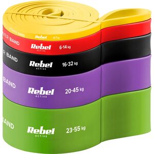 Rebel Zestaw gum do ćwiczeń TPE - Power Band PTs-1, 4-55 kg, 5 gum TPE, REBEL ACTIVE