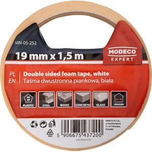 Ταινία διπλής όψης αφρώδης λευκή 19 MM X 1,5 M [EXPERT] - 1 τεμ