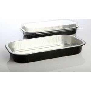 Plus Pack Låg dome t/foliebakke sort/alu D-PET 241x145x25mm 100stk/pak - (100 stk.)