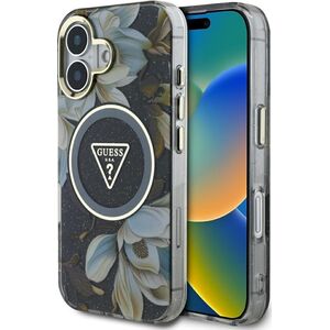 Etui Guess Glitter Flowers Triangle       Buttons MagSafe do iPhone 16 czarny