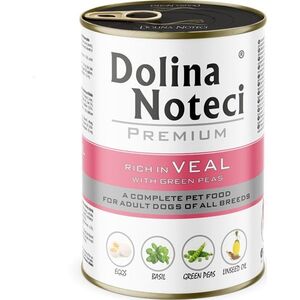Mokra karma dla psa Dolina Noteci Premium bogata w cielęcinę z zielonym groszkiem puszka 400 g