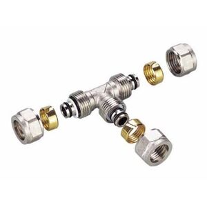 Trójnik redukcyjny 20x16x20 potrójny PEX-ALU-PEX chrom