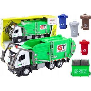 LeanToys Wielofunkcyjna Zielona Metalowa Śmieciarka z Napędem Frykcyjnym i Kolorowymi Koszami