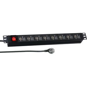 EFB EFB 48,26cm 19Zoll 1HE Steckdosenleiste 16 x USB A mit Schalter schwarz Zuleitung 3m je 2,1 A pro 2 Ports