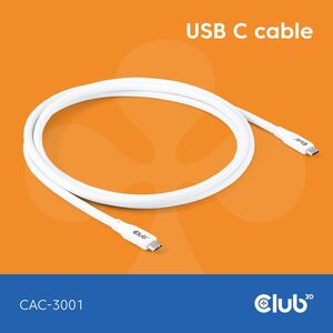 Καλώδιο Club 3D Club3D Lifestyle USB-C PD 240W, 20Gbps 2m λευκό St/St λιανική