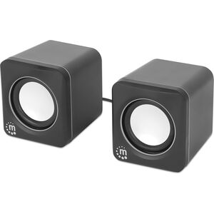 MANHATTAN Lautsprecher f�r PC und Laptop 2600 Series zwei verbundene Lautsprecher 1,4 m USB-Kabel USB-C/USB-A-Adapter schwarz/silber