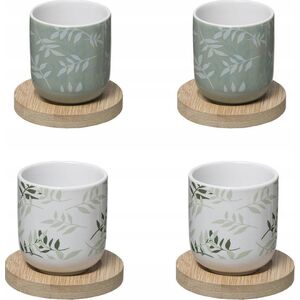 Secret de Gourmet Ceramiczne kubki z bambusowymi podkładkami, 4 szt., 130 ml