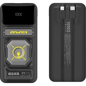 Awei AWEI PowerBank z wbudowanym kablem        Lightning/USB-C P77K 10000mAh czarny/black 22.5W