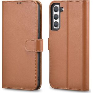 iCarer iCarer Haitang Leather Wallet Case skórzane etui do Samsung Galaxy S22+ (S22 Plus) portfel obudowa pokrowiec brązowy (AKSM05BN)