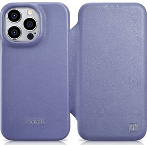 iCarer iCarer CE Premium Leather Folio Case skórzane etui iPhone 14 Pro Max z klapką magnetyczne MagSafe jasnofioletowy (WMI14220716-LP)
