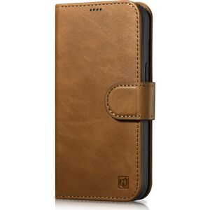 iCarer iCarer Oil Wax Wallet Case 2in1 etui iPhone 14 Pro skórzany pokrowiec z klapką Anti-RFID brązowy (WMI14220722-TN)