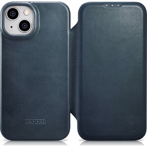 iCarer iCarer CE Oil Wax Premium Leather Folio Case skórzane etui iPhone 14 Plus z klapką magnetyczne MagSafe niebieski (AKI14220707-BU)