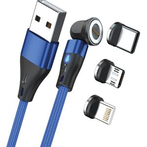 Καλώδιο USB Realpower RealPower Μαγνητικό καλώδιο 3 Amp,2m,μπλε με αντάπτορες