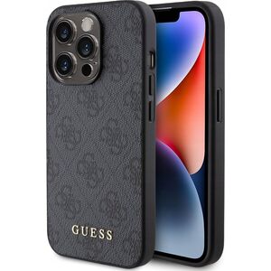 Guess Guess GUHCP15LG4GFGR iPhone 15 Pro 6.1" szary/grey hard case 4G Metal Gold Logo
