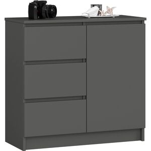 Fabryka Mebli Akord Komoda bezuchwytowa JERRY 80 cm nowoczesna 1 drzwi 3 szuflady 2 półki - grafit szary