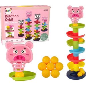 LeanToys Sorter Edukacyjna Zjeżdżalnia Piłeczek 6 Poziomów Świnka Kosz