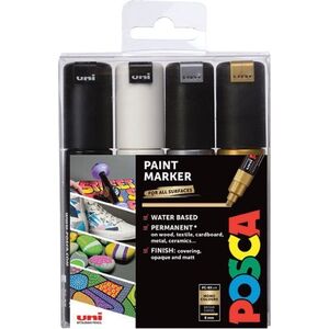 Posca Posca - PC8K - Στυλό με φαρδιά μύτη - Χρυσό, Ασημί, Μαύρο και Λευκό, 4 τεμ