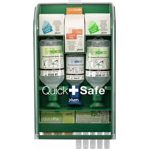 Plum PLCOMPLETE - Stacja pierwszej pomocy QuickSafe Complete  higieniczna szafka apteczna można zawiesić na ścianie żel na oparzenia (18 saszetek) opatrunek na rany (3 sztuki)