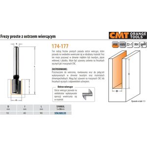 CMT CMT FREZ PROSTY WIERCĄCY HM D=10 I=40 L=90 S=8 CMT174.101.11 - 174.101.11