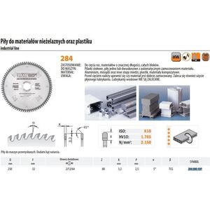 CMT CMT PIŁA HM 250x32x3,2/2,5 Z=80 DO MATERIAŁÓW NIEŻELAZNYCH I PLASTIKU