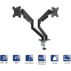 Uchwyt biurkowy na dwa monitory Akyga AK-MB-06 regulowane ramiona gazowe VESA 75x75mm / 100x100mm 15-32"