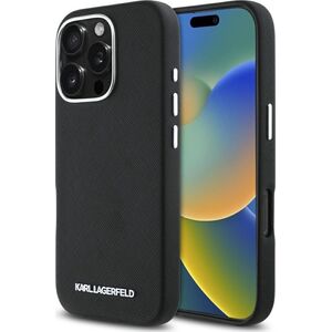 Karl Lagerfeld Saffiano Full Wrapped Elongated Metal Logo MagSafe Case for iPhone 16 Pro Max black