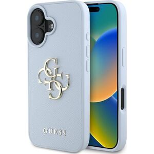 Guess Grained Big 4G Logo Small Classic Logo case for iPhone 16 blue