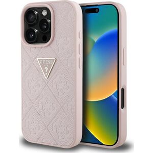 Guess Hot Stamp 4G Pattern Triangle Metal Logo iPhone 16 Pro Case Pink