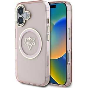 Guess IML Metal Mountain Logo MagSafe iPhone 16 Case Pink