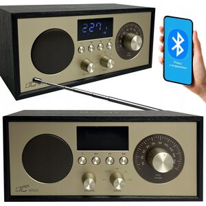 Φορητό ραδιόφωνο Brda FM/BT/USB επαναφορτιζόμενο 2200mAh, 10W, ασύρματη φόρτιση τηλεφώνου, μαύρο-χρυσό