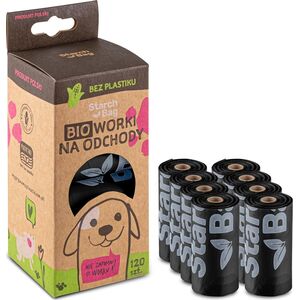 STARCHBAG Kompostowalne BIOworki na odchody 8 rolek x 15szt, kol. czarny