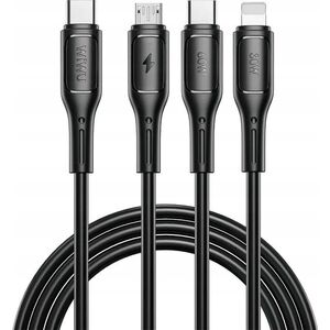 WiWU - Καλώδιο USB σειράς Starlink Wi-C046E 3 σε 1 USB C σε USB C, Micro USB, Lightning 60W 1m - μαύρο