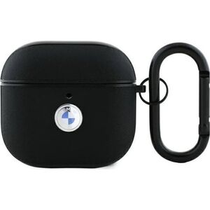 BMW BMA4SSLBK AirPods 4 cover            czarny/black Geniune Leather Silver Logo
