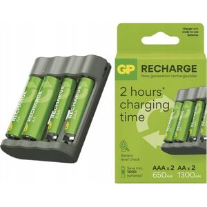 Φορτιστής GP Recharge B441 + 2x AA Επαναφορτιζόμενες 2100 mAh + 2x AAA Επαναφορτιζόμενες 800 mAh