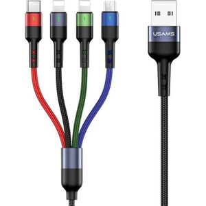 Kabel USB Usams USB-A - USB-C + microUSB + 2x Lightning 3 m Czarny (63757-uniw)