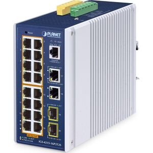 PLANET IP30 Βιομηχανικός L2/L4 16-Port Διαχειριζόμενος L2/L4 Gigabit Ethernet (10/100/1000) Υποστήριξη PoE Αλουμίνιο, Μπλε