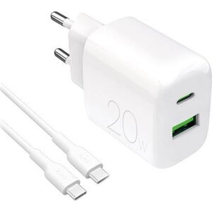Φορτιστής τοίχου Puro PROLITE 20W USB-A / USB-C + καλώδιο USB-C - USB-C 1.2m - λευκός