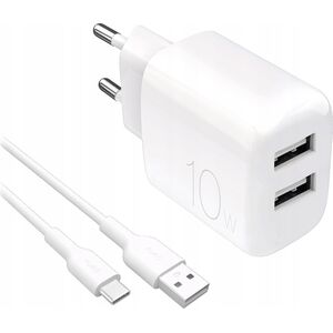 Φορτιστής τοίχου Puro PROLITE 10W 2x USB-A + καλώδιο USB-A - USB-C 1.2m - λευκή