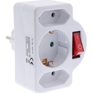 Προσαρμογέας πρίζας InLine®, βύσμα SK σε 2xEuro+1x SK, με διακόπτη, λευκό