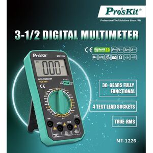 Ψηφιακός πολύμετρος, TRMS, 1000/750 V AC/DC, 10A, 200MOm, 200uF, με λειτουργίες δοκιμής διόδου, τρανζίστορ, κυκλώματος, Pro'sKit
